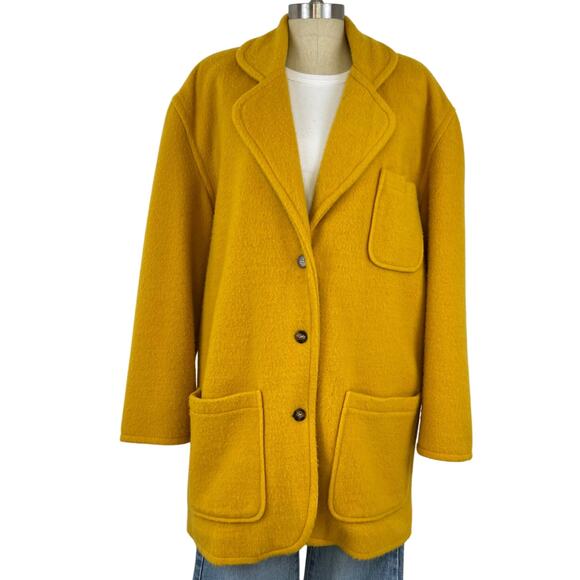 Vintage Adrienne Vittadini Yellow Wool Blend Button Front Collared Jacket (L) - Picture 3 of 15